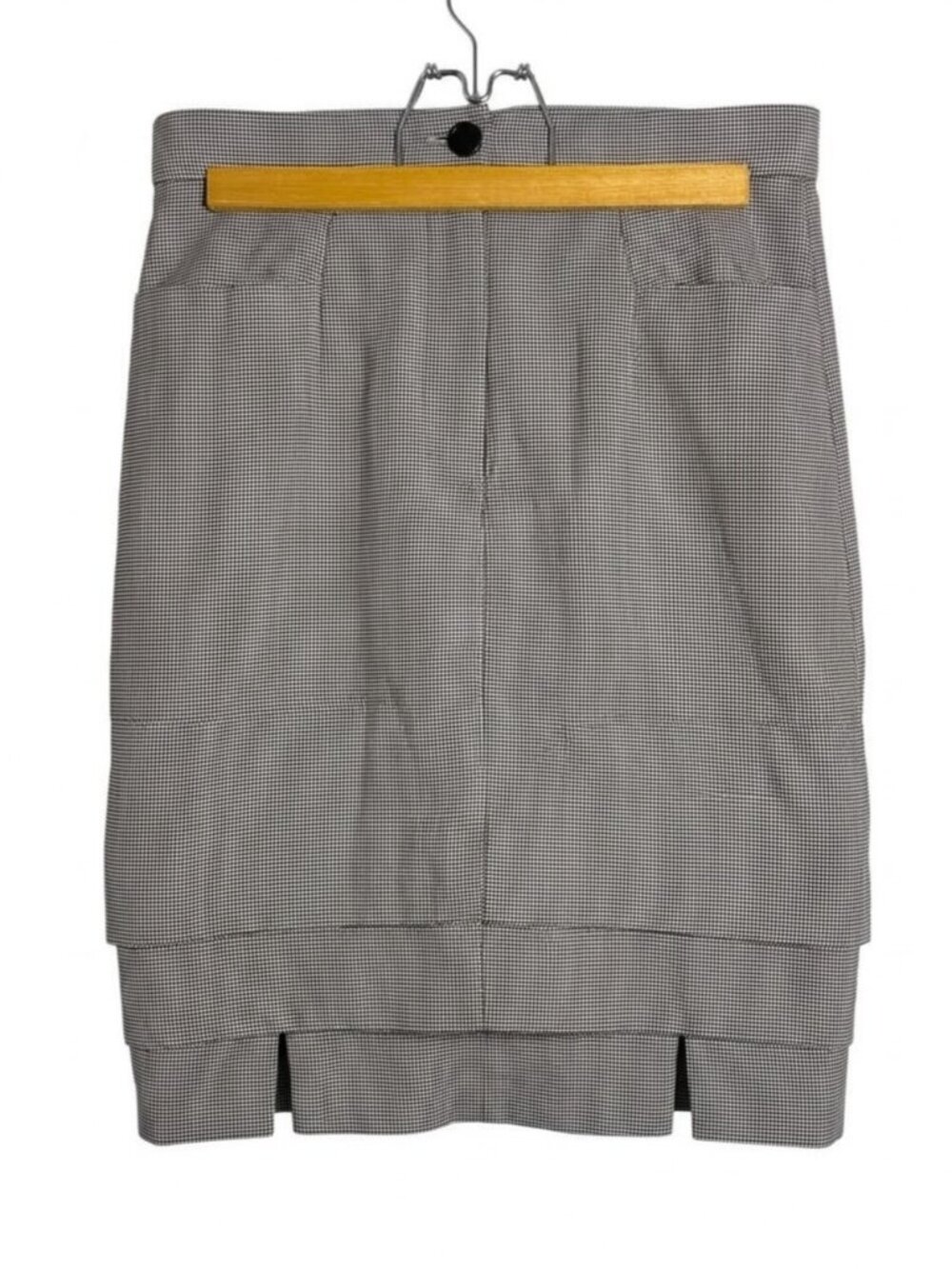 ESCADA Vintage VIRGIN WOOL SILK Blend High Waist Tiered Plaid Check Mini Skirt 6 - Picture 2 of 7